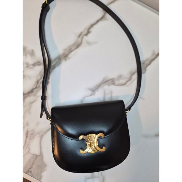 Celine Saddle Triomphe Crossbody Bag in Black Calfskin with Gold Hardware - Picture 3 of 3